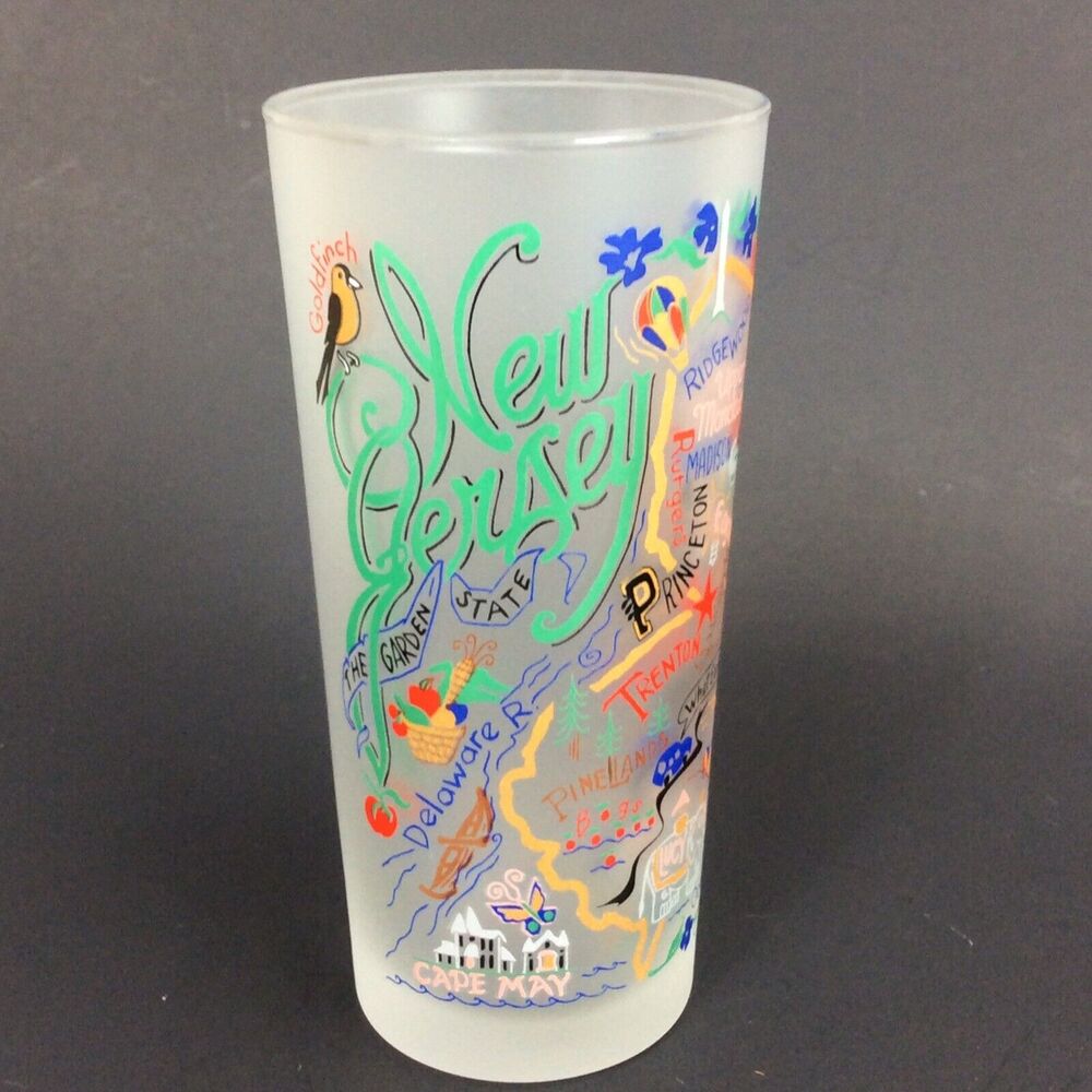 Catstudio 2004 New Jersey Frosted Glass Tumbler Landmarks Highball Barware